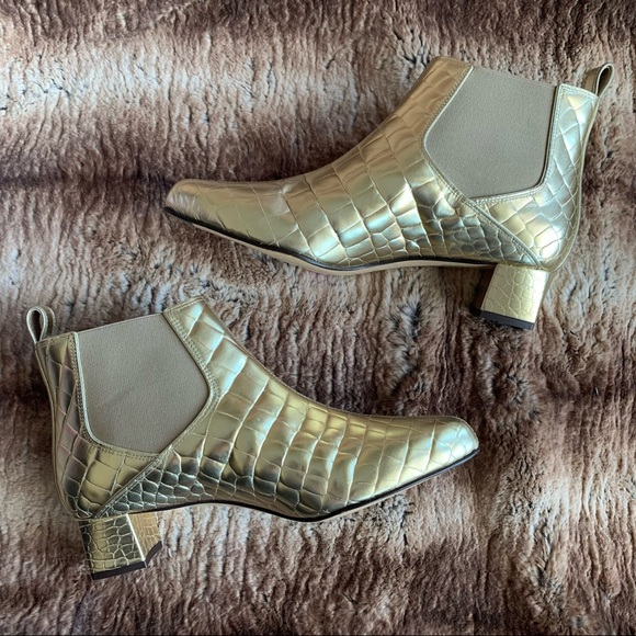 Max Mara Salice Ankle Boots Gold Croc - Picture 3 of 10